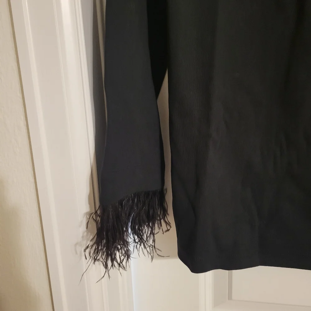 Feather-trim long-sleeve shirt